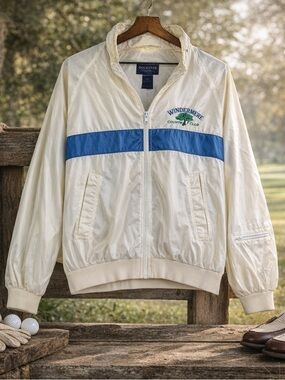 Duckster Windermere‎ Country Club Jacket Windbreaker Mens M White Blue Vintage